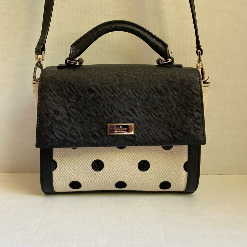 Kate Spade Polka Dot Black Cream Brynlee Satchel/Crossbody Elsie Street Fabric